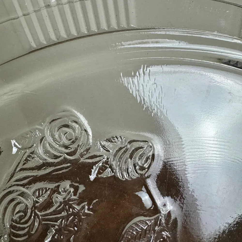 Federal Glass Vintage Pressed Glass Floral Rose Design Cake Dessert Footed Plate